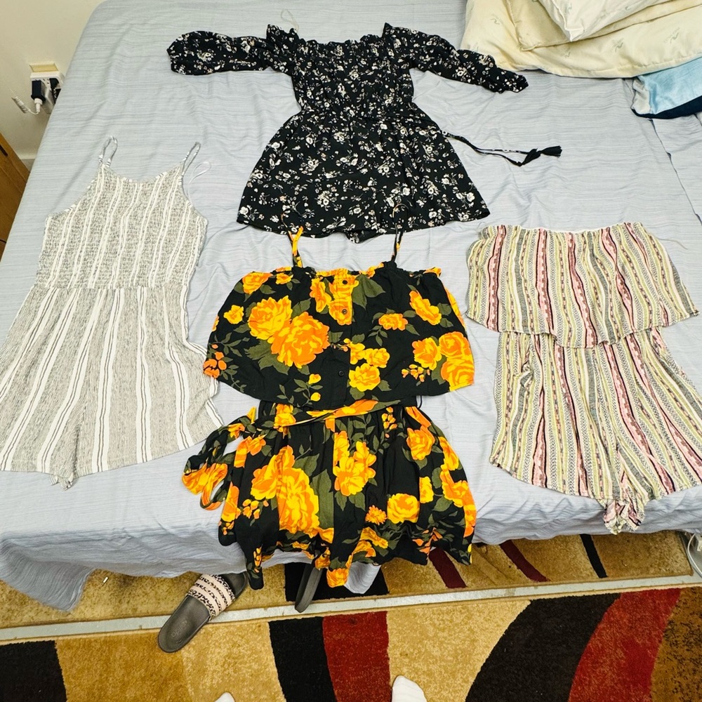 Chic Floral and Striped Romper Set